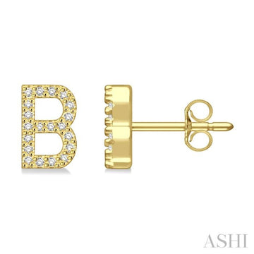 1/8 Ctw Initial 'B' Round Cut Diamond Earrings in 10K Yellow Gold